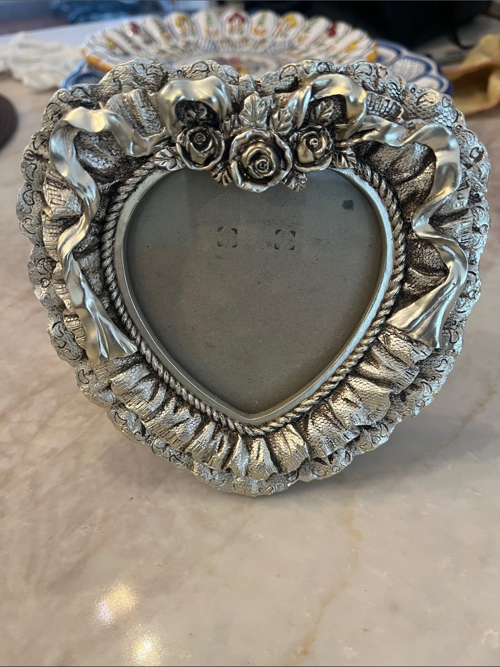 Ornate Heart Picture Frame in Silver Finish
